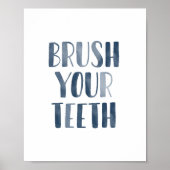 Brush Your Teeth Navy Blue Kids Badezimmer Poster (Vorne)