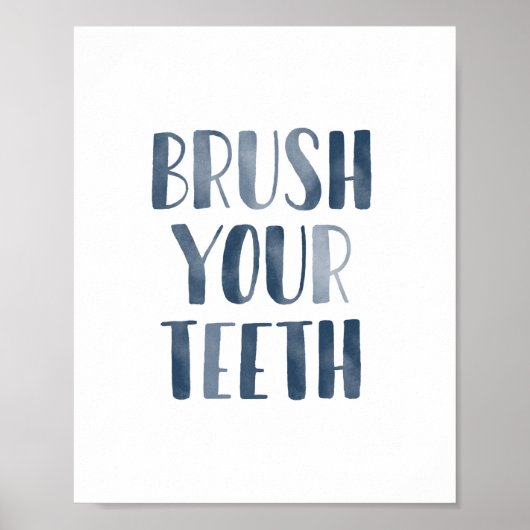 Brush Your Teeth Navy Blue Kids Badezimmer Poster (Vorne)