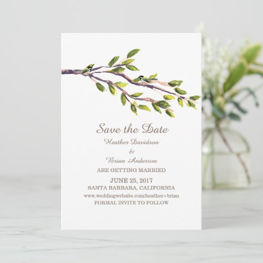 Brushed Branches Save the Date einladen Einladung (Stehend Vorderseite)