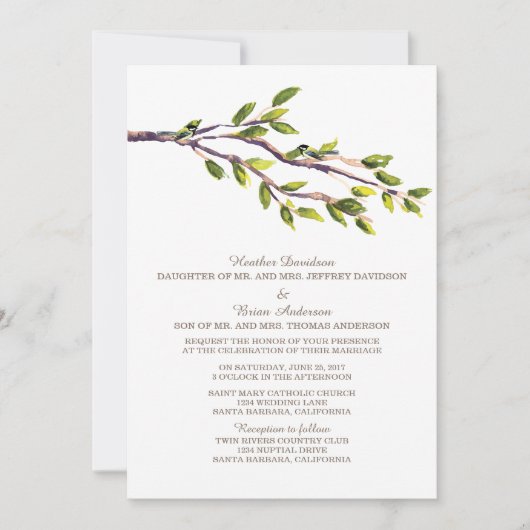 Brushed Branches Wedding Invite Einladung (Vorderseite)