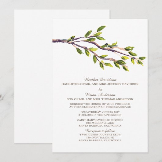 Brushed Branches Wedding Invite Einladung (Vorne/Hinten)