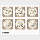 Brushed Bronze Wild Rose & Bee Honey Label Quadratischer Aufkleber (Blatt)