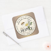 Brushed Bronze Wild Rose & Bee Honey Label Quadratischer Aufkleber (Umschlag)