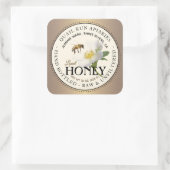 Brushed Bronze Wild Rose & Bee Honey Label Quadratischer Aufkleber (Tasche)