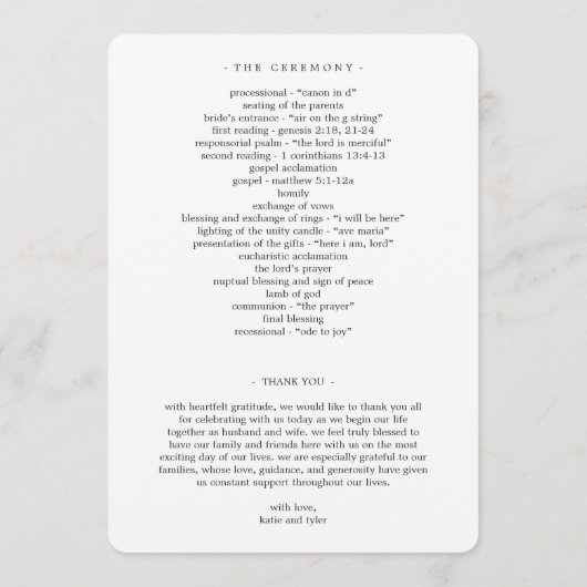 Brushed Charm Wedding Zeremony Programm (Rückseite)