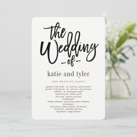 Brushed Charm Wedding Zeremony Programm (Stehend Vorderseite)