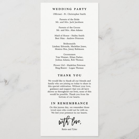 Brushed Charm Wedding Zeremony Programm (Rückseite)