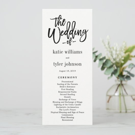 Brushed Charm Wedding Zeremony Programm (Stehend Vorderseite)