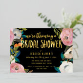 Brushed Floral Brautparty Gold Foil Einladung (Stehend vorne)