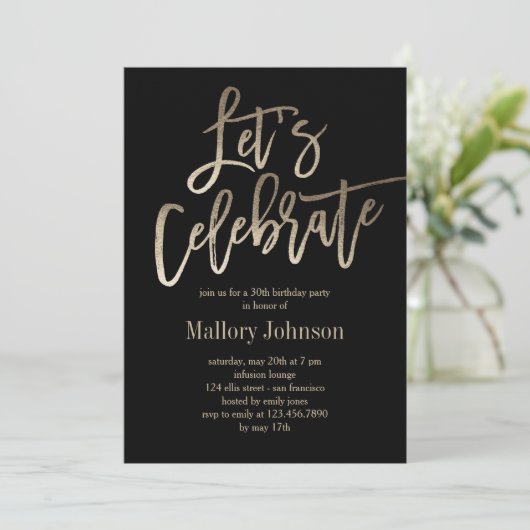 Brushed Glimmer Let's Celebrate Party Einladung (Stehend Vorderseite)