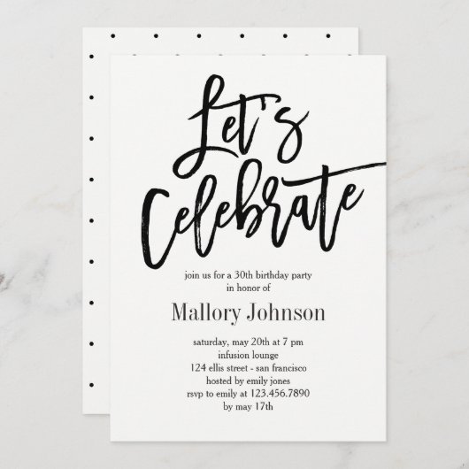 Brushed Glimmer Let's Celebrate Party Einladung (Vorne/Hinten)