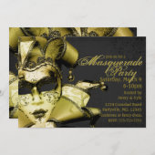 Brushed Gold Mardi Gras Masquerade Einladung (Vorne/Hinten)
