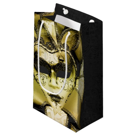 Brushed Gold Mardi Gras Masquerade Kleine Geschenktüte (Vorderseite Schrägansicht)