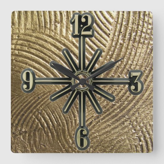 Brushed Gold Pattern Sunburst Dial Wall Clock Quadratische Wanduhr (Vorderseite)