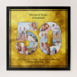 Brushed Gold Wedding Anniversary 50 Puzzle<br><div class="desc">Brushed gold and black custom jigsaw puzzle with number 50 Foto Collage for a 50th Wedding Anniversary. All of the wording can be personalized and the foto template is set up for you to add 11 of your favorite pictures. Einzigartige personalized golden wedding anniversary gift - please browse my store...</div>
