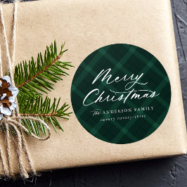 Brushed Green Kariert Frohe Weihnachten Runder Aufkleber