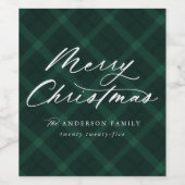 Brushed Green Kariert Frohe Weihnachten Weinetikett (Einzelnes Label)