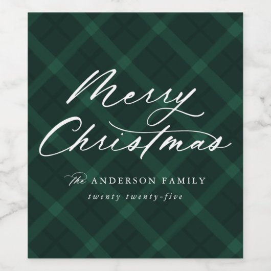 Brushed Green Kariert Frohe Weihnachten Weinetikett (Einzelnes Label)