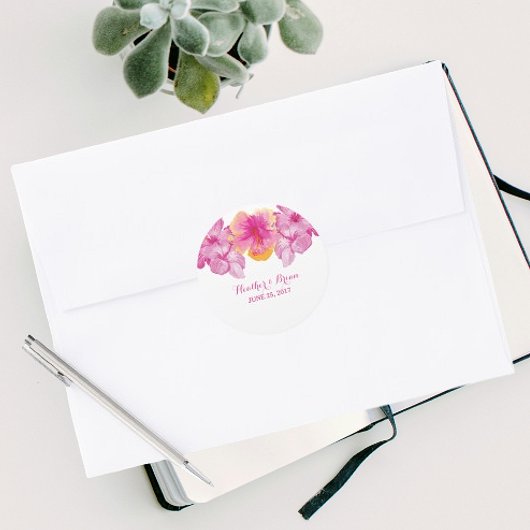 Brushed Hibiskus Floral Wedding Stickers