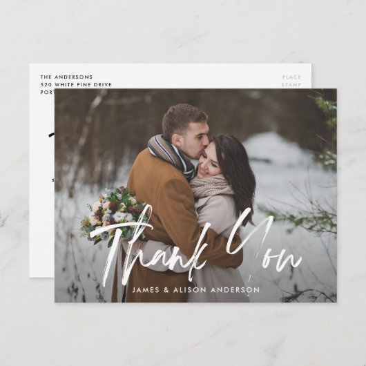 Brushed Lettering Wedding Danke Postkarte (Vorne/Hinten)