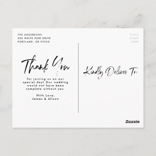 Brushed Lettering Wedding Danke Postkarte (Rückseite)