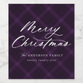 Brushed Lila Kariert Frohe Weihnachten Weinetikett (Einzelnes Label)