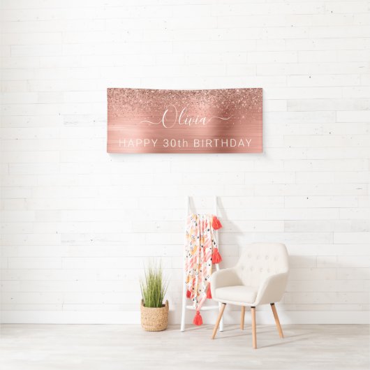 Brushed Metal Birthday Rose Gold Glitzer Girly Banner (Insitu)