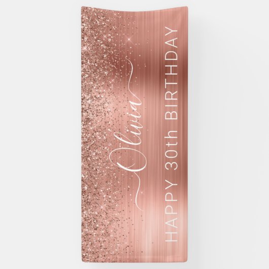 Brushed Metal Birthday Rose Gold Glitzer Girly Banner (Vertikal)