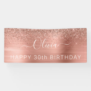 Brushed Metal Birthday Rose Gold Glitzer Girly Banner