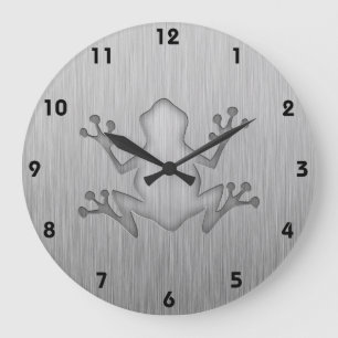 Brushed Metal look Frog Große Wanduhr