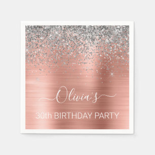 Brushed Metal Rose Gold Silber Glitzer Geburtstag Serviette