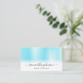Brushed Metallic Aqua Blue Elegante Script Visitenkarte (Stehend Vorderseite)