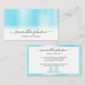 Brushed Metallic Aqua Blue Elegante Script Visitenkarte (Vorne/Hinten)