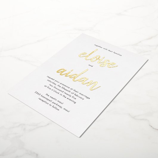 Brushed Names Real Foil Wedding Einladung (Gedreht)