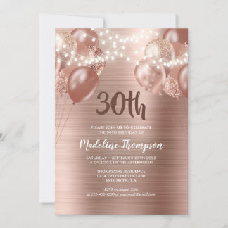 Brushed Rose Gold String Light Ballon Geburtstag Einladung