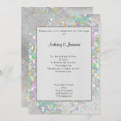BRUSHED SILVER MARBLE HOLOGRAPHIC PASTEL WEDING EINLADUNG (Vorne/Hinten)