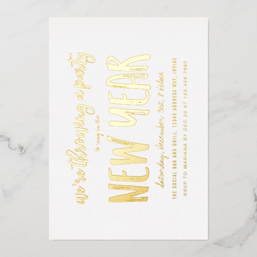 Brushed Silvester-Party Folieneinladung (Vorderseite)