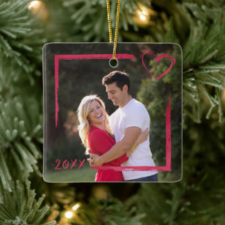 Brushed Square Kontur and Heart Foto Year Keramikornament