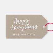 Brushed Tan Happy Everything Family Holiday Geschenkanhänger (Vorderseite (Horizontal))