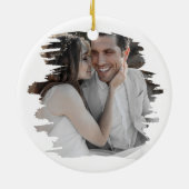 Brushed Tan Newlywed First Christmas Wedding Foto Keramik Ornament (Hinten)