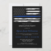 Brushed Thin Blue Line Polizeiamt Abschluss Einladung (Vorderseite)