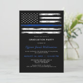 Brushed Thin Blue Line Polizeiamt Abschluss Einladung (Stehend Vorderseite)