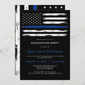 Brushed Thin Blue Line Polizeiamt Abschluss Einladung (Vorne/Hinten)