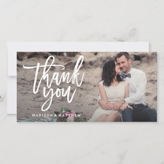 Brushed Wedding Danke Foto Card (Vorderseite)