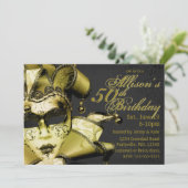 Brushgold Masquerade Geburtstag Einladung (Stehend Vorderseite)