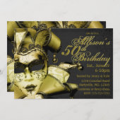 Brushgold Masquerade Geburtstag Einladung (Vorne/Hinten)