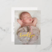 Brushname Foil Baby Geburtsankündigung Postkarte (Vorderseite/Rückseite)