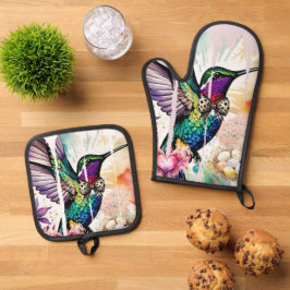 Brushstroke Bird Art Ofenhandschuh & Topflappen-Set
