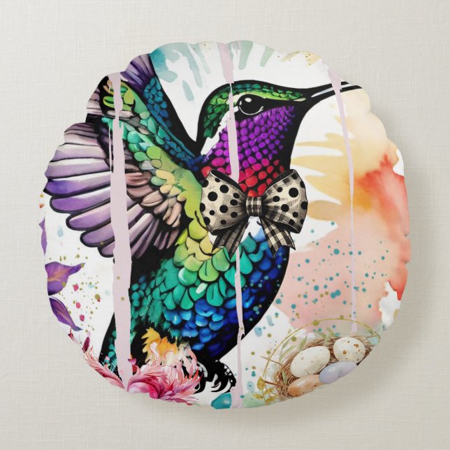 Brushstroke Bird Art Rundes Kissen (Vorderseite)