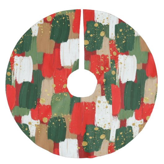 Brushstroke Cheer in Red, Green & Gold Polyester Weihnachtsbaumdecke (Vorderseite)